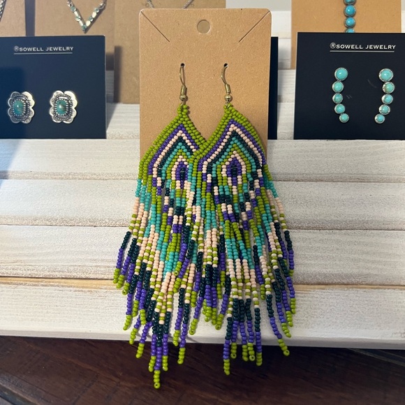 Gorgeous 💋Gold Beaded tassel boho western tribal earrings jewelry purple…New - Picture 1 of 7